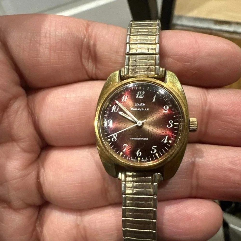Works VTG 1975 Bulova Caravelle 24mm‎ Red/brown Dial Manual Wind N5 Ladies Watch